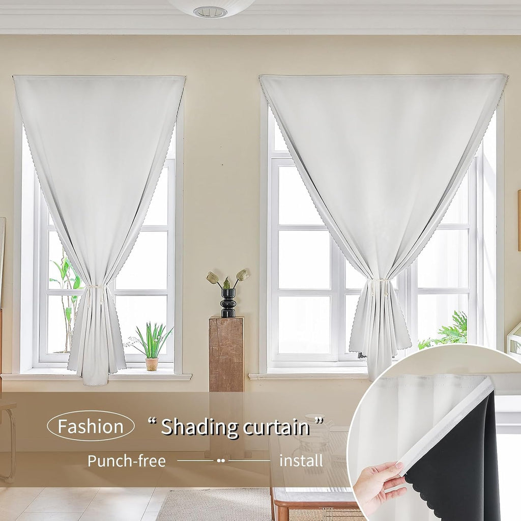 Jilron Magic Tape Stick on Portable Curtains for Windows, Bedroom Blackout Curtains for - Thermal Lnsulated No Drill Curtains Room Darkening…