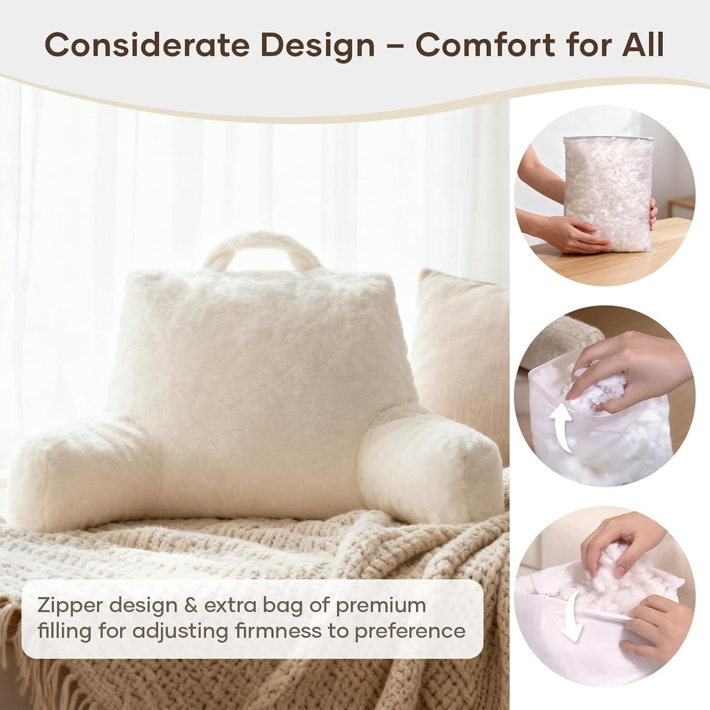 NOONTIDE Reading Pillow for Sitting up in Bed and Couch, Large Back Pillow for Adult & Teens with Soft Adjustable Neck Roll Backrest…