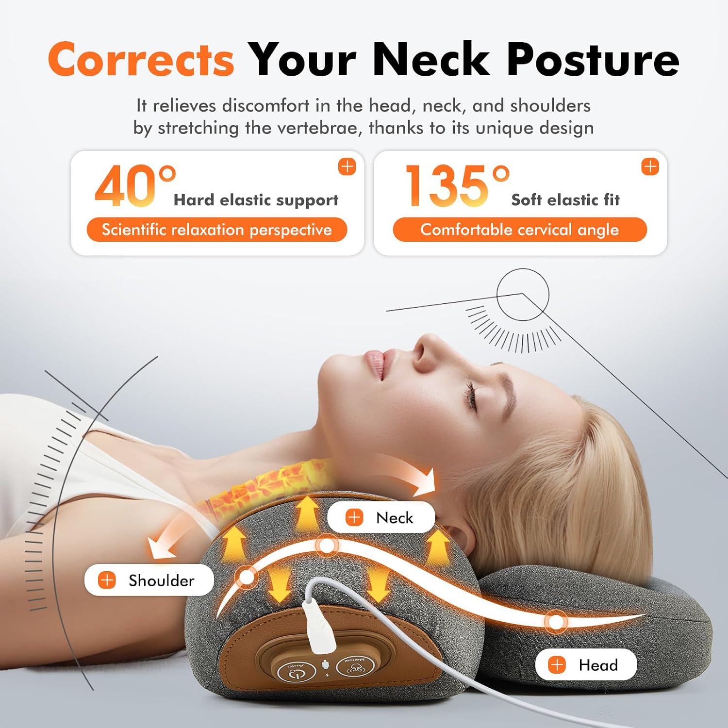 Kitcada Neck Massager Pillow - 3-in-1 Neck Pillow with Battery, Travel Neck Massager Pillow for Shoulder, Deep Tissue with Heat and Stretc…
