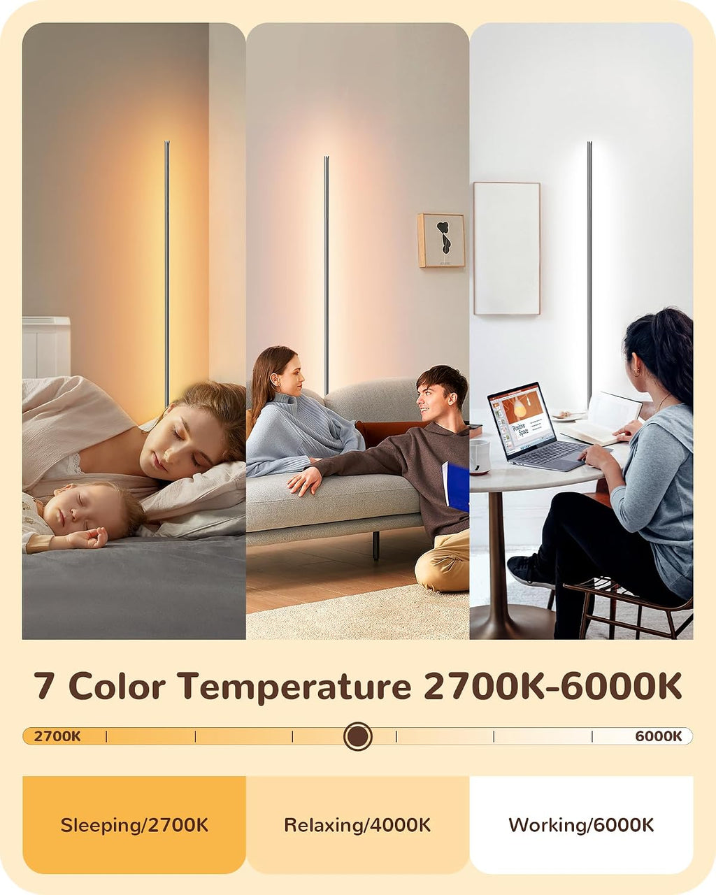 EDISHINE LED Corner Floor Lamp, Minimalist Dimmable Light with Remote, 57.5 Inches Tall Floor Lamps for Living Room, Bedroom, Home…