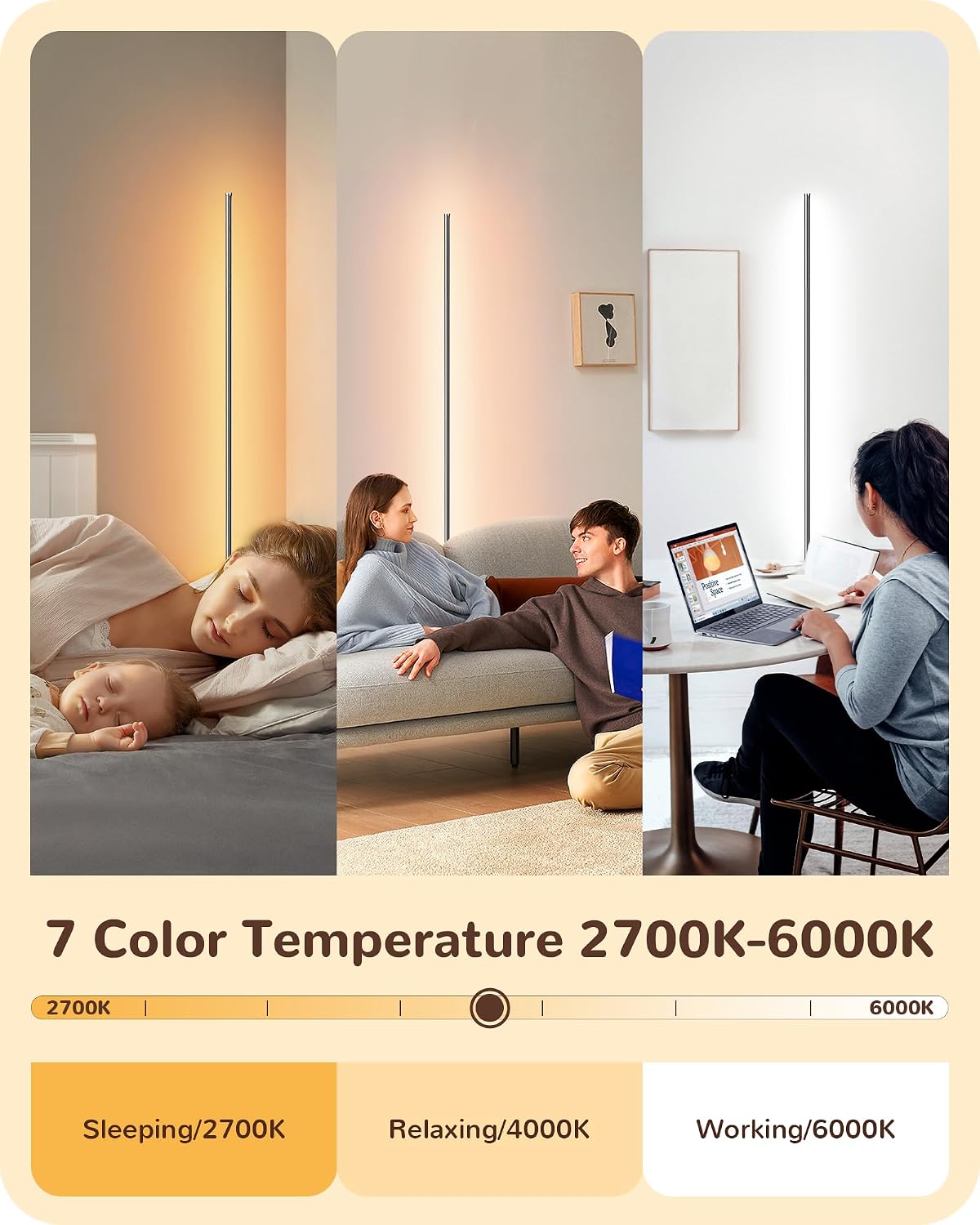 EDISHINE LED Corner Floor Lamp, Minimalist Dimmable Light with Remote, 57.5 Inches Tall Floor Lamps for Living Room, Bedroom, Home…
