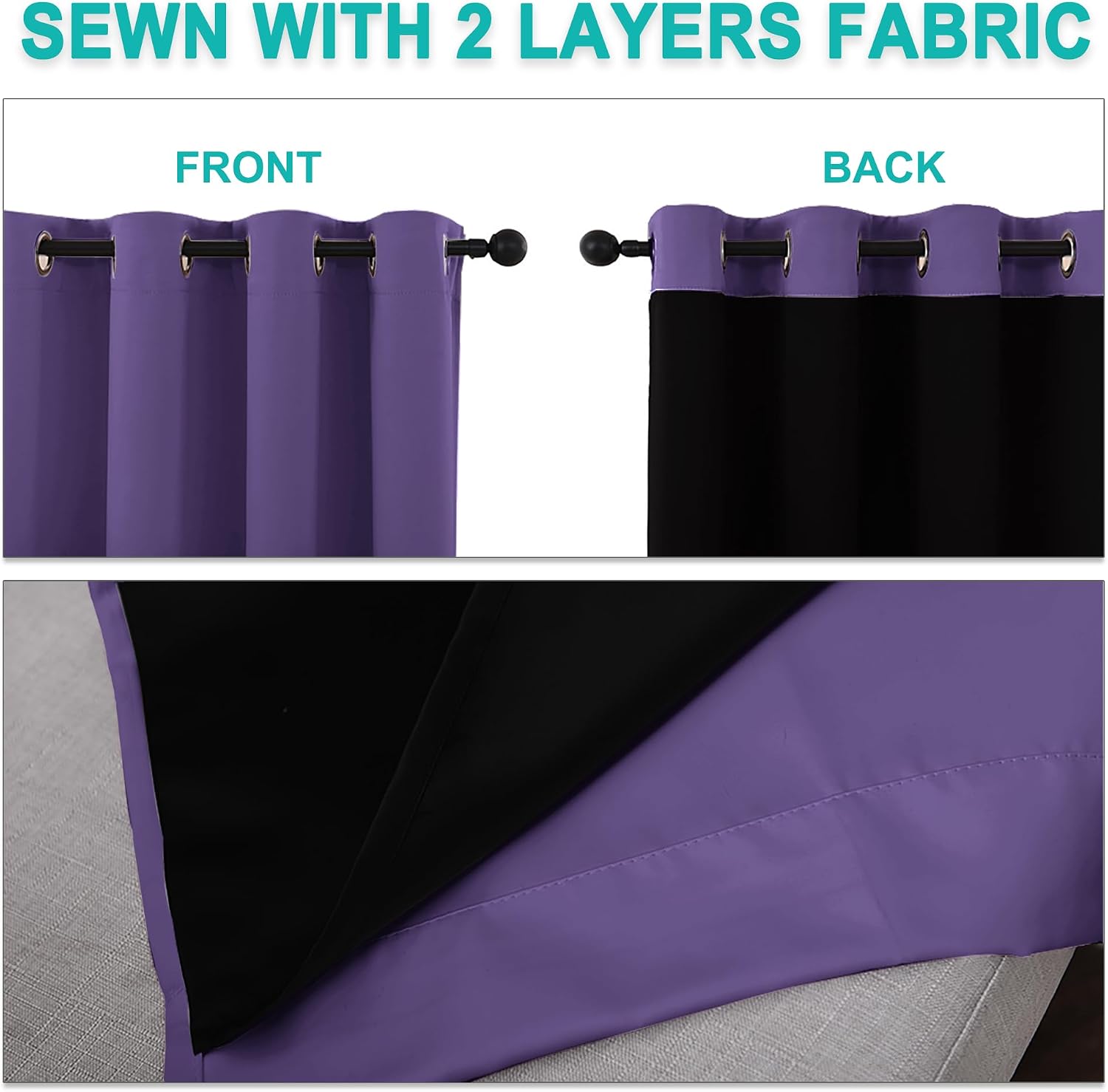 Nicetown Lilac Purple Full Shade Curtain Panels, Pair of Energy Smart & Noise Blocking Out Blackout Drapes for Dining Room Window, Thermal…