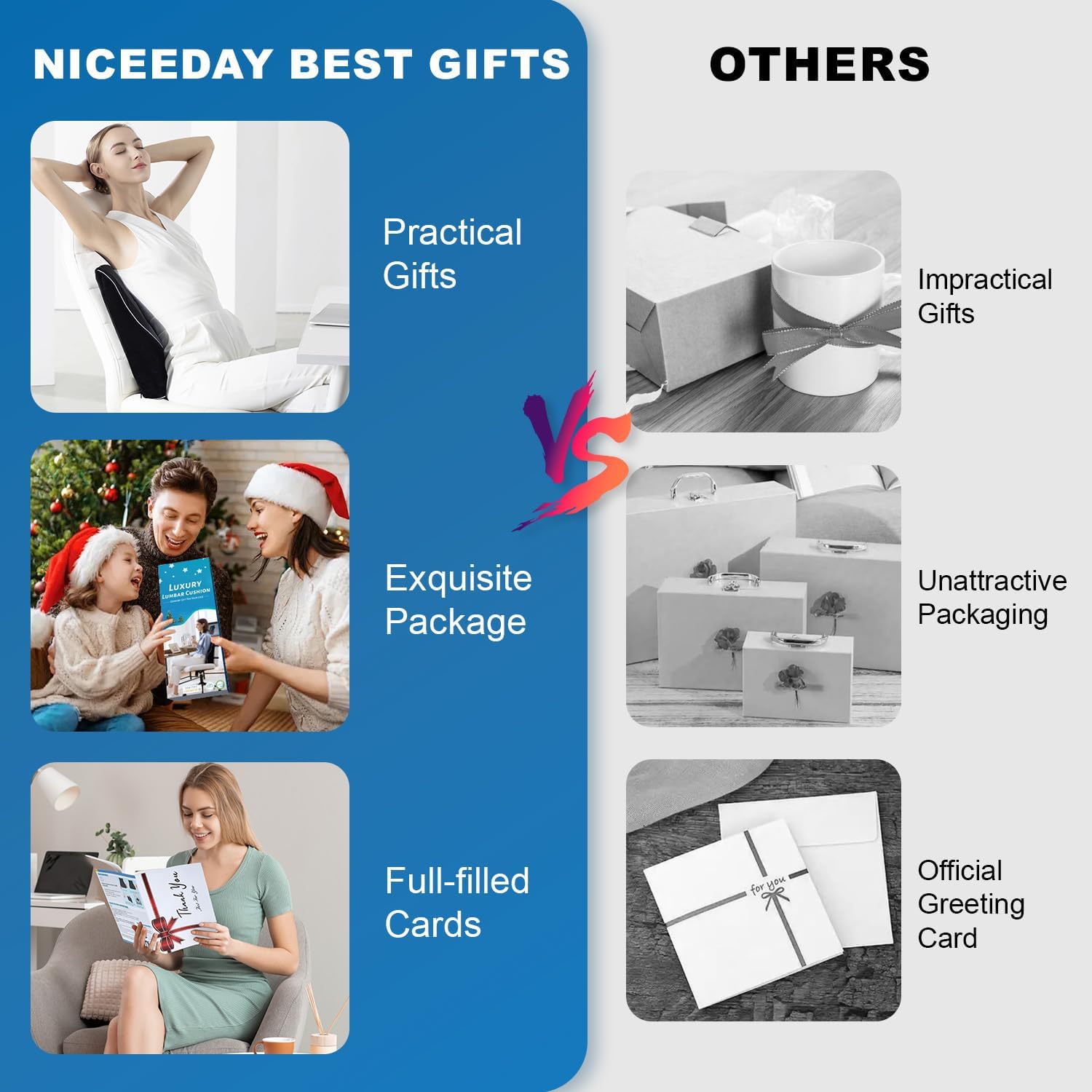 Niceedaybrand Lumbar Support Pillow for Office Chair Car, Gaming Chair Lower Back Memory Foam Cushion with Greeting Card,3D Mesh Cover Ergo…