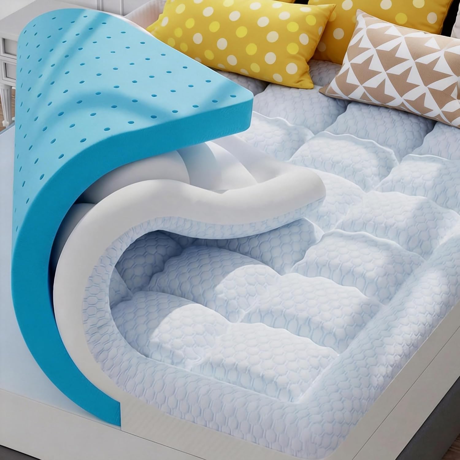 Bdeus 4 Inch Dual Layer Memory Foam Mattress Topper Twin Size, 2 Inch Gel Memory Foam, 2 Inch Cooling Pillow Top Mattress Pad Cover for Bac…