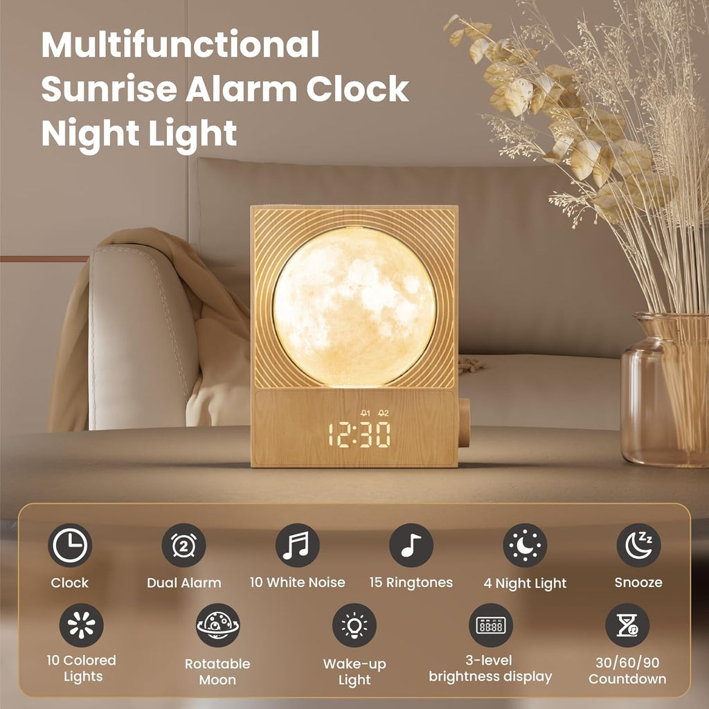 RETEYUNG Sunrise Alarm Clocks for Heavy Sleepers, Rotatable Moon Light with Gentle Wake-Up, Clock Night Lamp for Bedrooms - Snooze,10 Light…