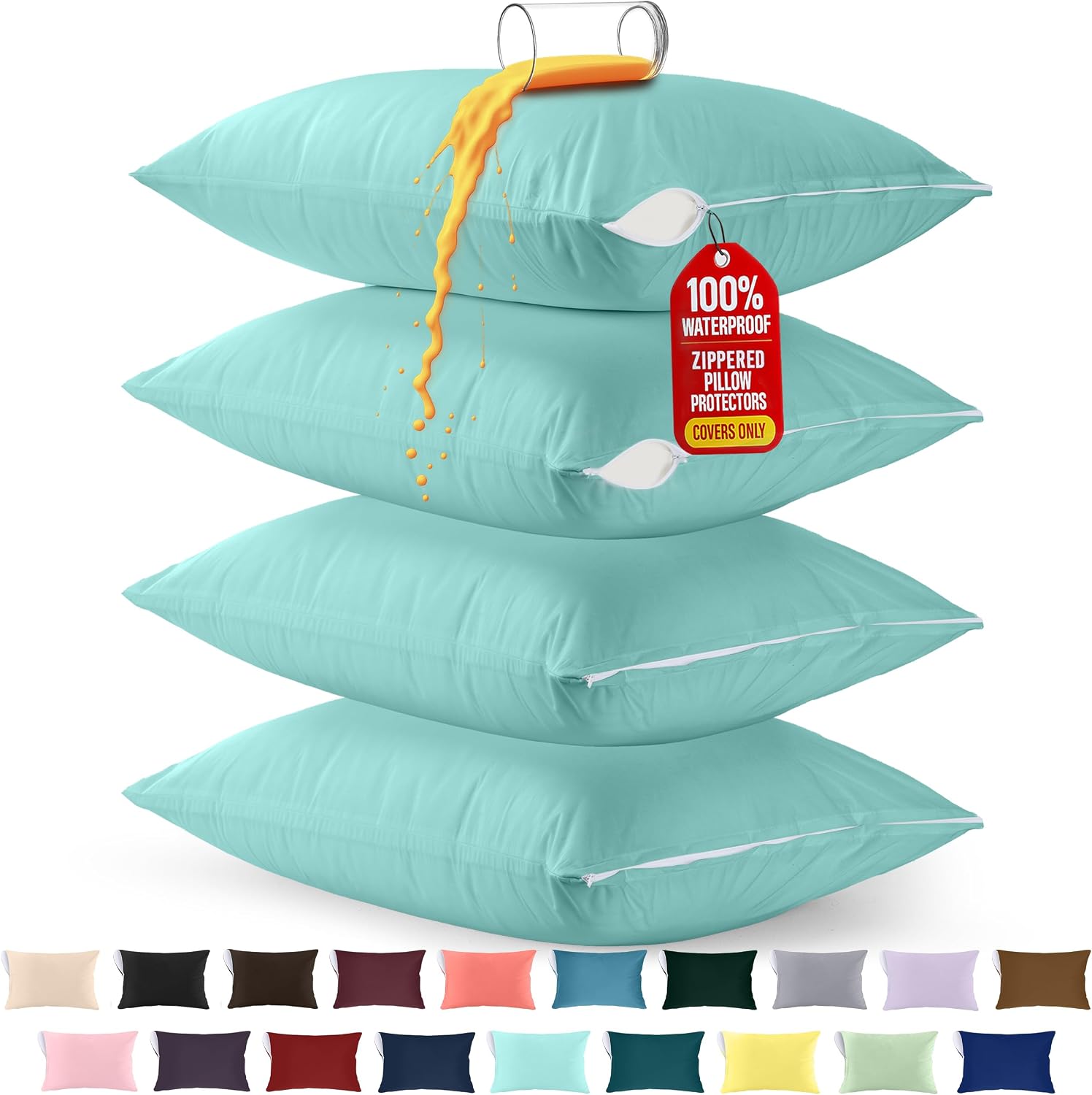 Utopiabedding Utopia Bedding 100% Waterproof Pillow Protectors with Zipper King Size (Set of 4), Bed Bug and Dust Mite Proof Zippered Pillo…