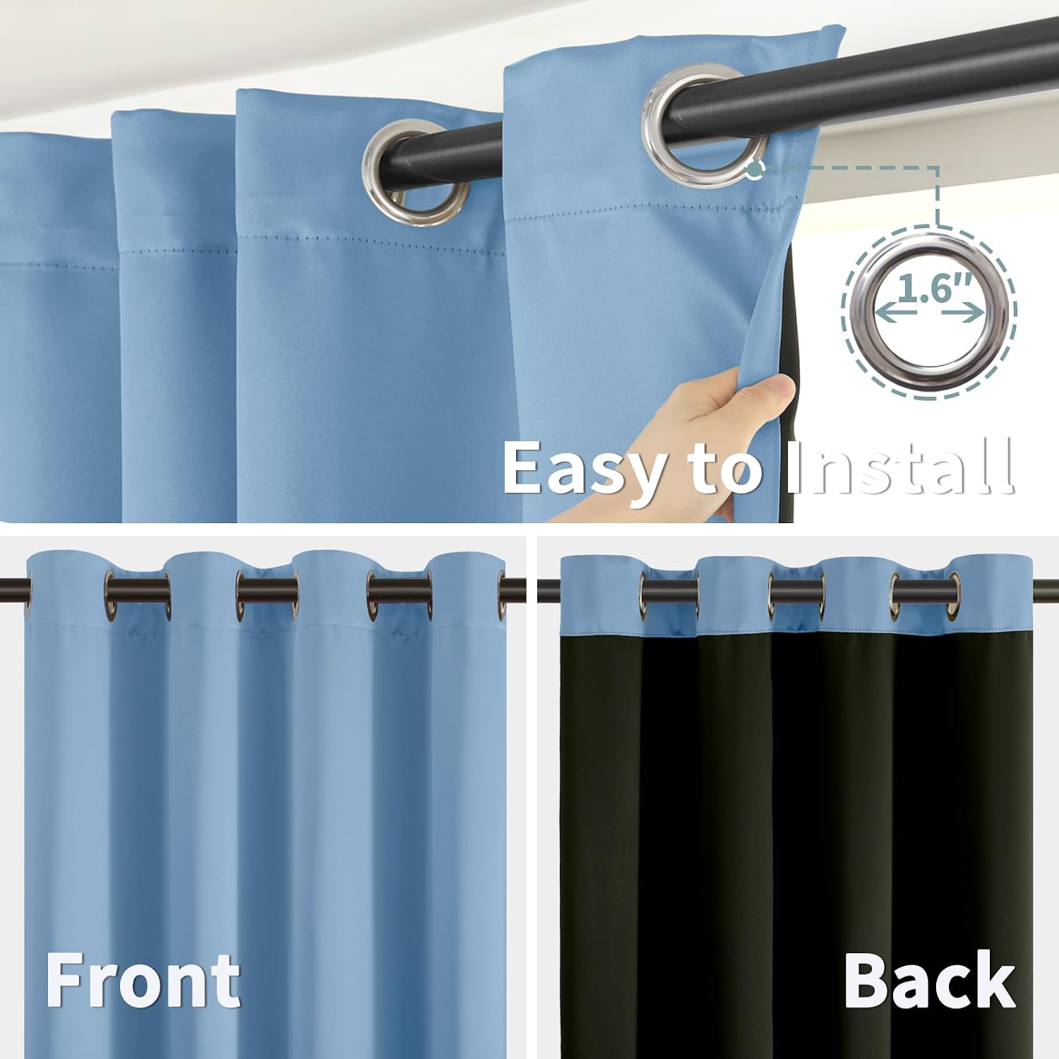 BGment Thermal Insulated 100% Blackout Curtains for Bedroom with Black Liner, Double Layer Full Room Darkening Noise Reducing Grommet Curta…