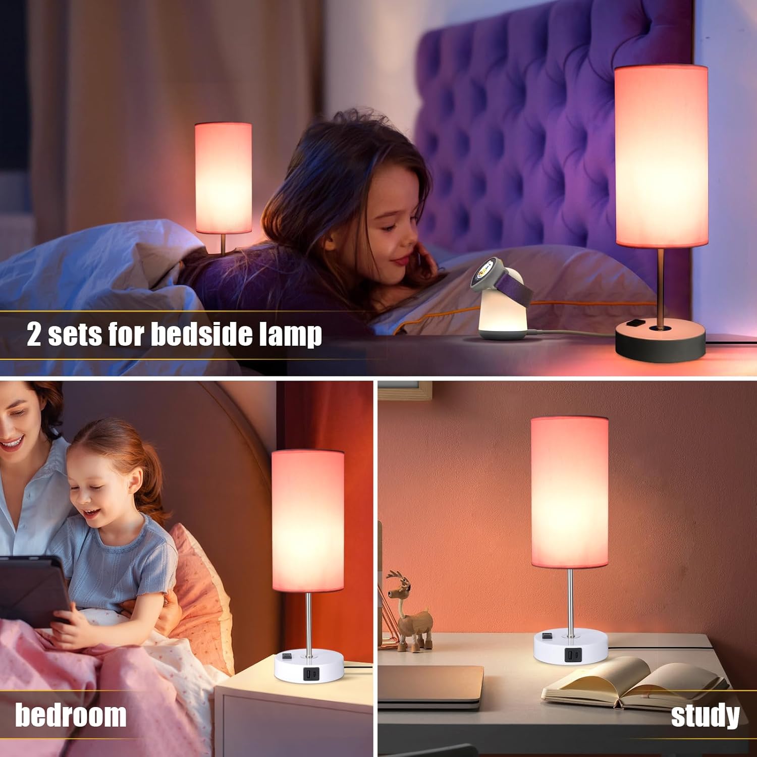 Table Lamp with USB Port - Desk Lamp Touch Lamp Bedside Lamps for Bedroom, 3 Way Dimmable Small Lamps for Living Room, Nightstand…