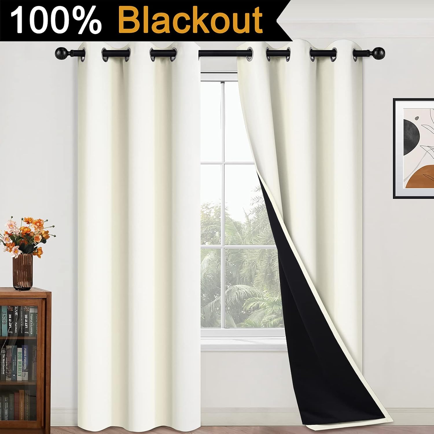 Yakamok 84 Inch Length 100% Blackout Curtains for Bedroom, 2 Thick Layers Thermal Insulated Grommet Total Blackout Drapes with Black Liner…