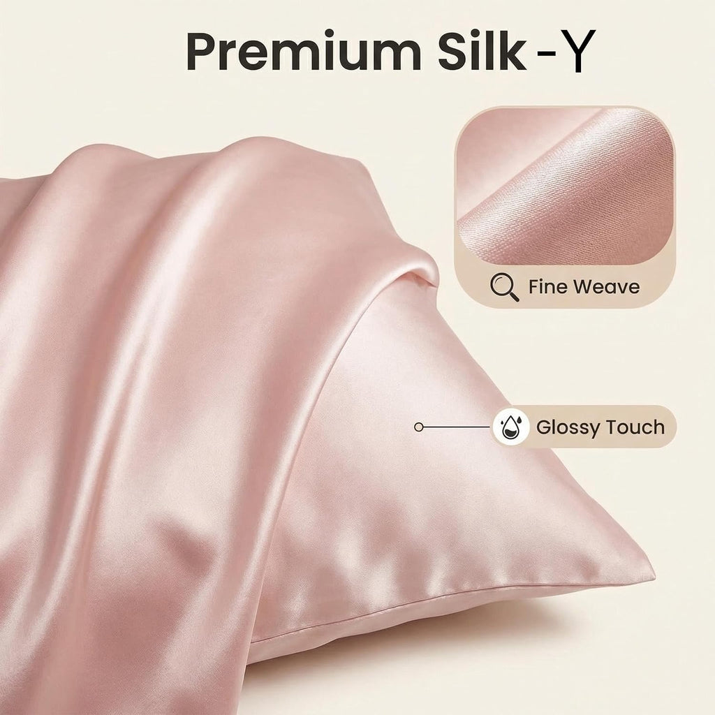 JUWENIN, Luxury Satin Pillowcase with Zipper (Silky Satin Pillow Case for Hair) Set of 2 (Standard, Blush Pink)