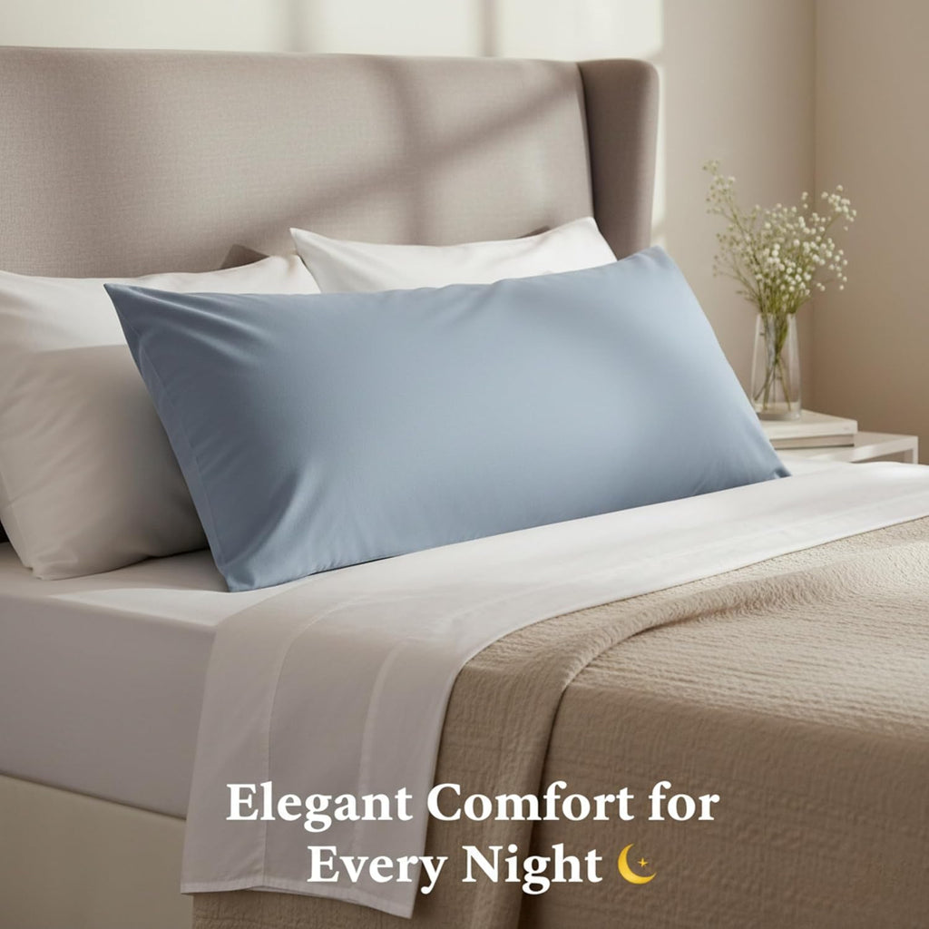 Egyptian Cotton Body Pillowcase 20x48 Inch, 600 Thread Count Sateen Weave, Zipper Closure Long Pillow Cover, Cooling Soft Breathable Body…