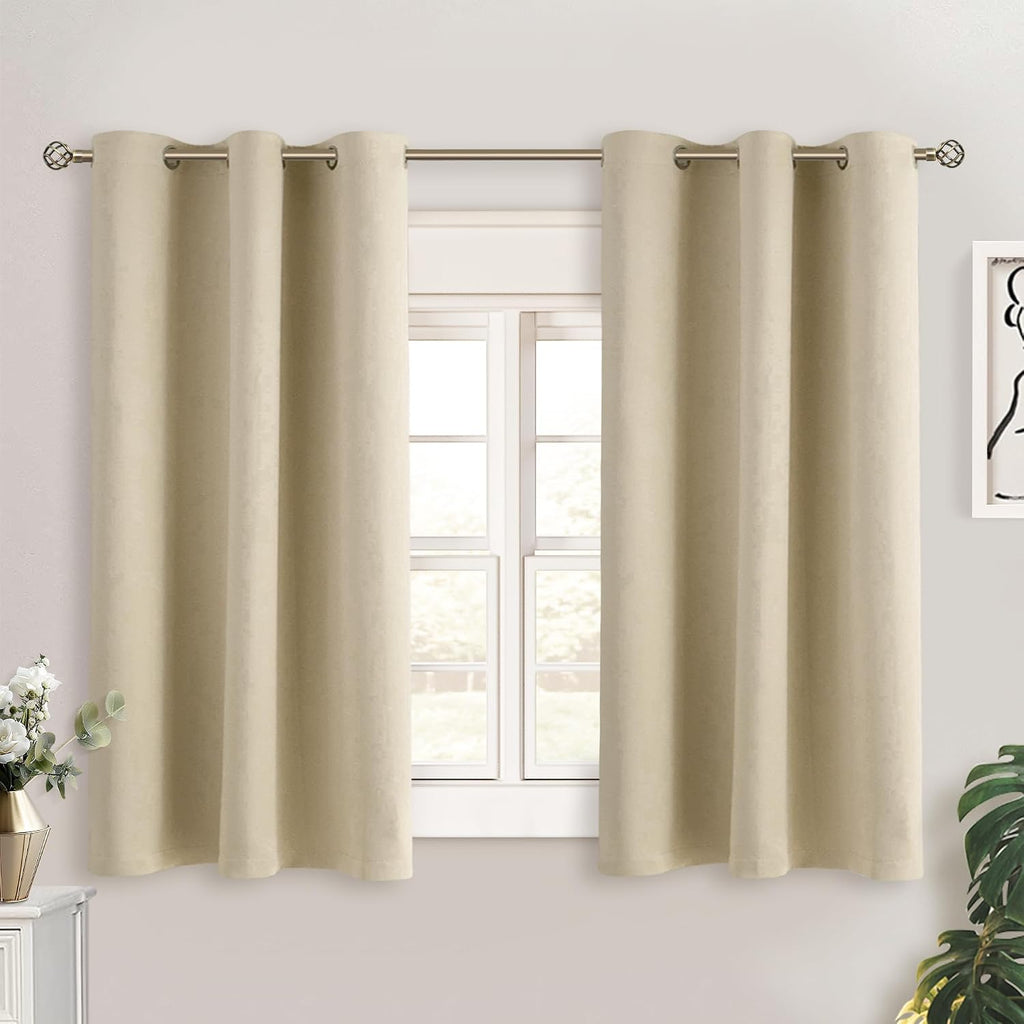 BGment Beige Short Curtains for Kitchen Window, Room Darkening Curtains 45 Inch Length Thermal Insulated Drapes for Small Bedroom, Set of 2…
