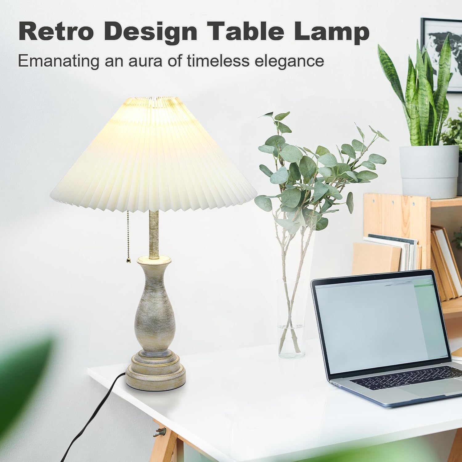 Farmhouse Table Lamp with Pull Chain Switch Control 3-Way Dimmable Table Lamp, Modern Nightstand Lamp Bedside Desk Lamp with Fabric Shade…