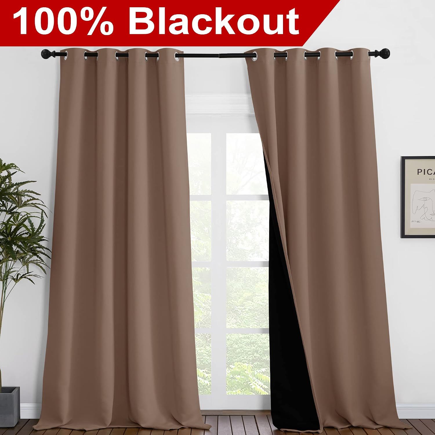 Nicetown Extra Long Truly Blackout Drapes for Hall and Villa, 100% Blackout Window Curtain Panels with Black Lined for Night Shift Worker,…