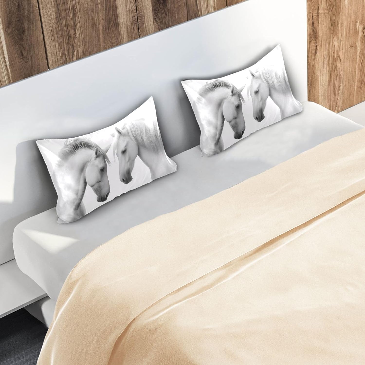 Blueangle Beautiful White Horse Satin Pillowcase for Hair and Skin Silk Pillowcase, Queen Size(20x30 inches) - Satin Pillow Covers with…