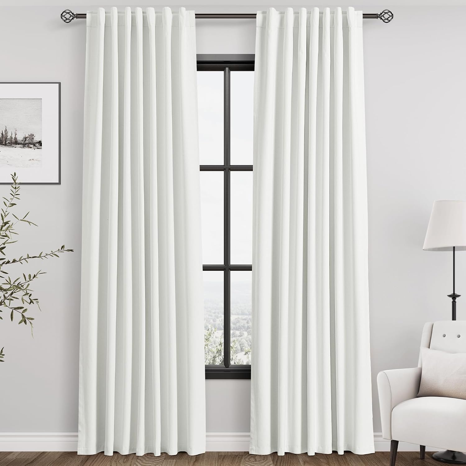 Nanspring 100% Blackout Linen Curtains 84 Inch Length 2 Panels Ivory Light Blocking Darkening Living Room Curtains 84 Inches Long Elegant M…