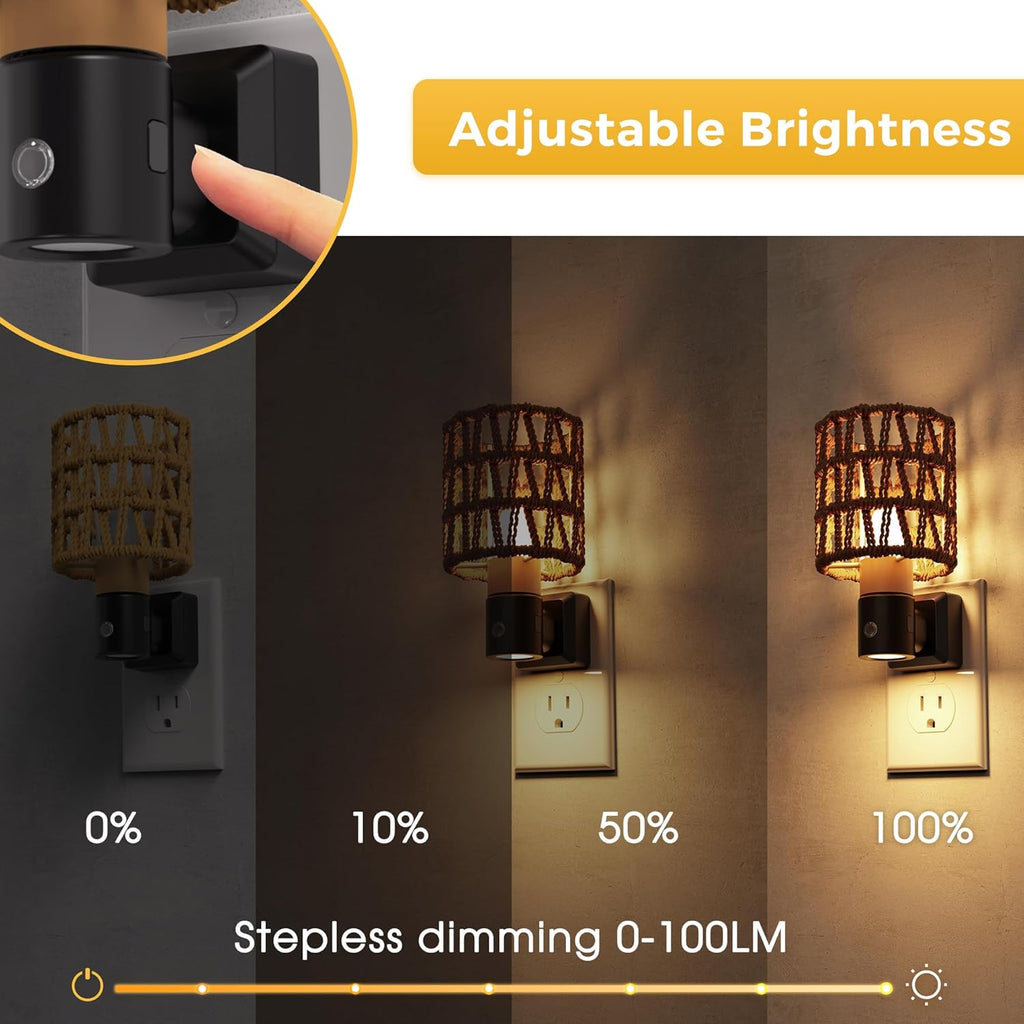 L LOHAS LED Night Lights Plug into Wall, Cylindrical Ironwork Boho Lampshade Decor Night Light, 350° Rotatable Dusk to Dawn Sensor…