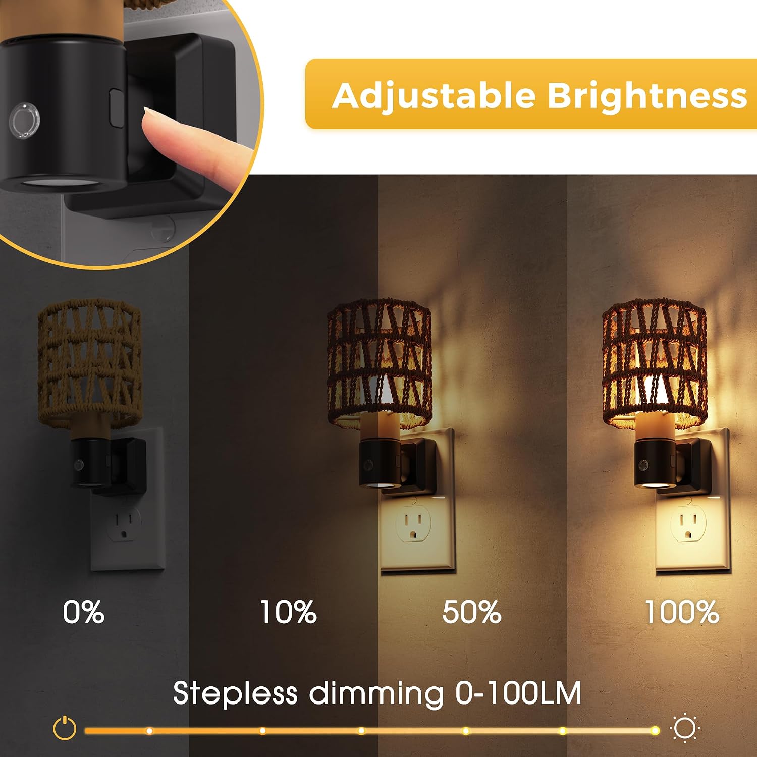 L LOHAS LED Night Lights Plug into Wall, 2 Pack Cylindrical Ironwork Boho Lampshade Decor Night Light, 350° Rotatable Dusk to Dawn Sensor…