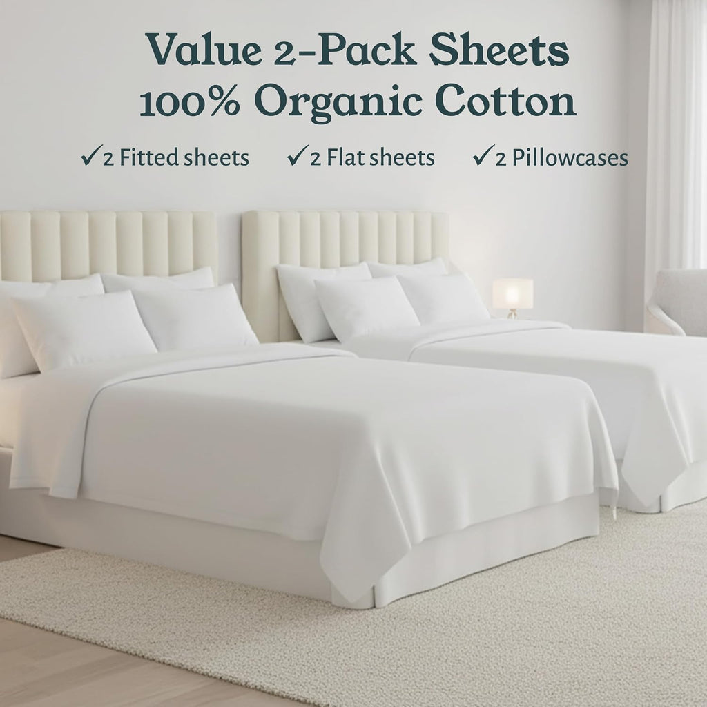 CaliforniaDesignDen California Design Den Pack of 2 Twin Sheets Set - 100% Organic Cotton, Crisp and Breathable Percale Feel, Deep Pocket W…