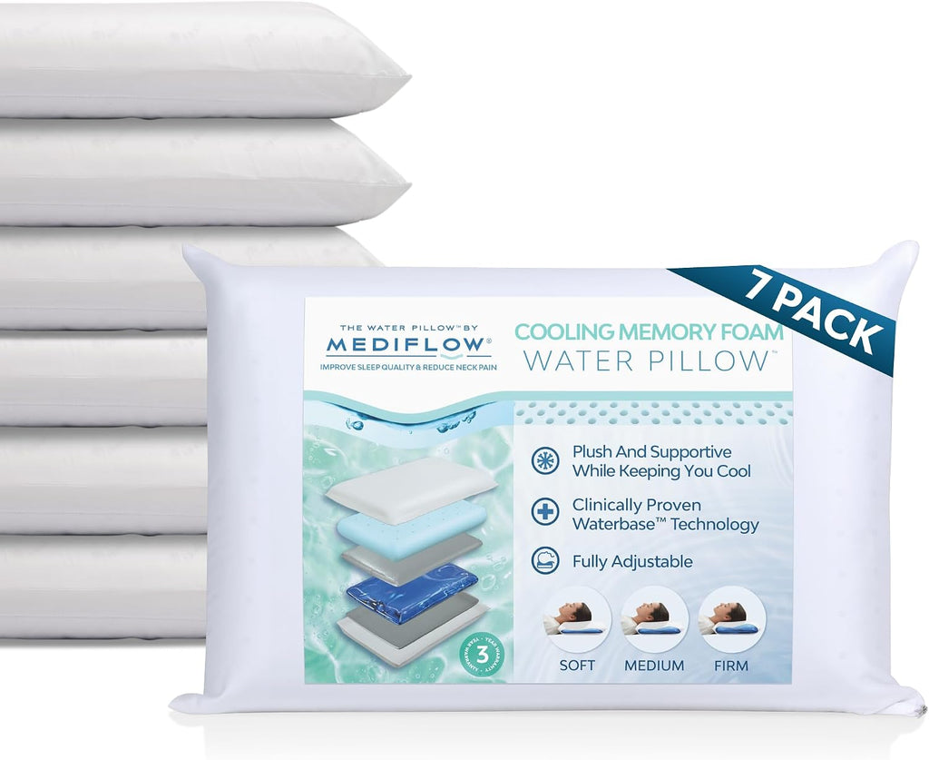 TheWaterPillowbyMediflow Mediflow Cooling Gel Memory Foam Water Pillow - Adjustable Pillow for Neck, Pillow for Side, Back, and Stomach Sl…