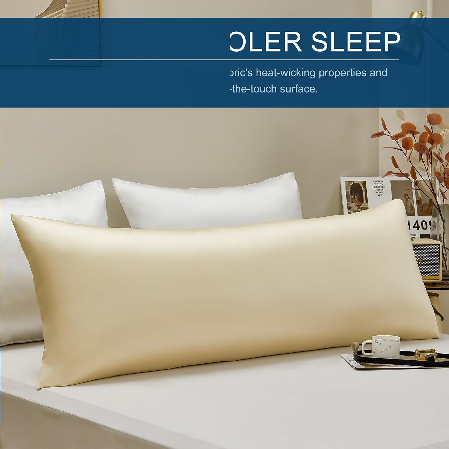 Awvco Body Pillow Cover - Cooling Silky Smooth Satin Pillowcase for Hot Sleepers, Skin & Hair Friendly- Breathable & Stretchy for Al…