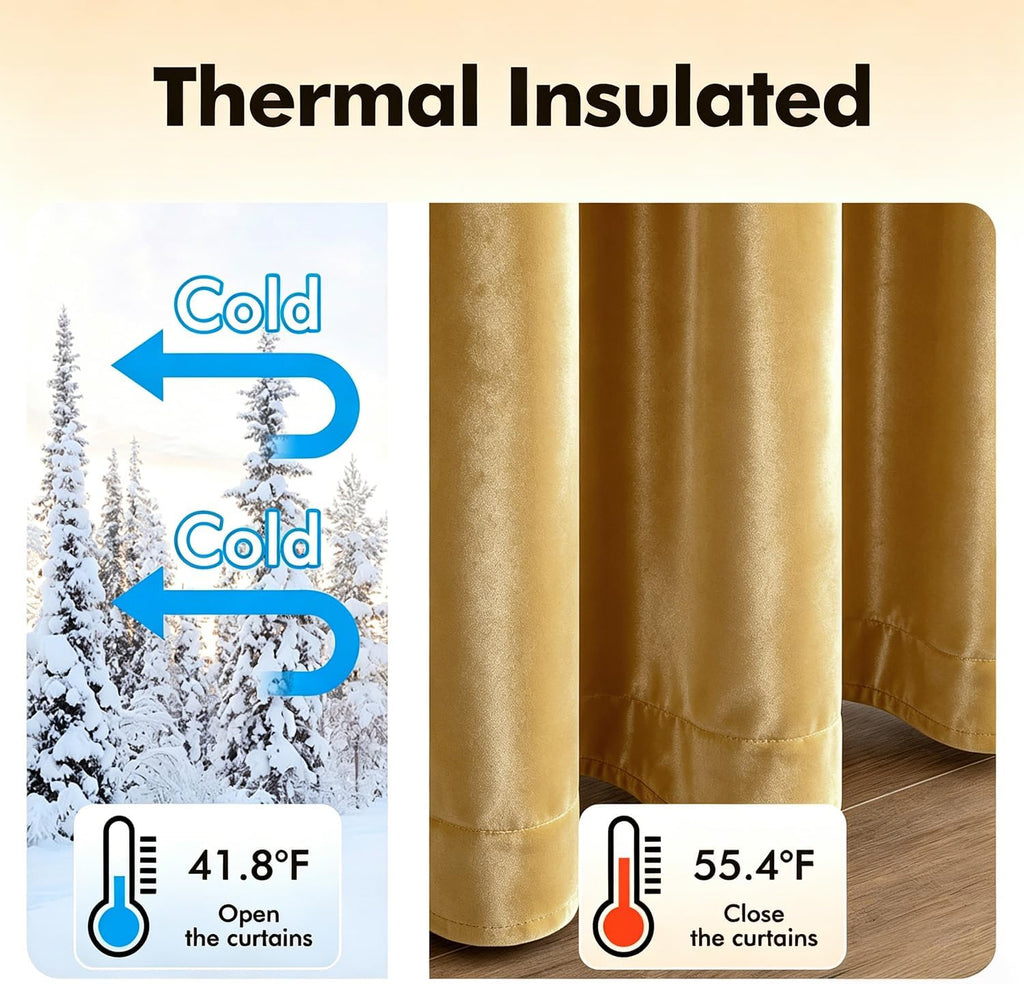 MIULEE Velvet Curtains Golden Elegant Grommet Thermal Insulated Soundproof Room Darkening Curtains/Drapes for Classical Living Room…