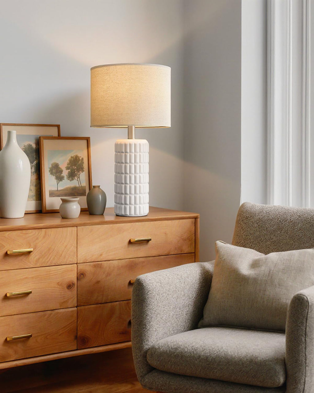 SeealleLighting Seealle 23" Modern Ceramic Table Lamps - Table Lamps for Living Room, Farmhouse Bedside Night Stands Lamp for Bedroom, Whit…