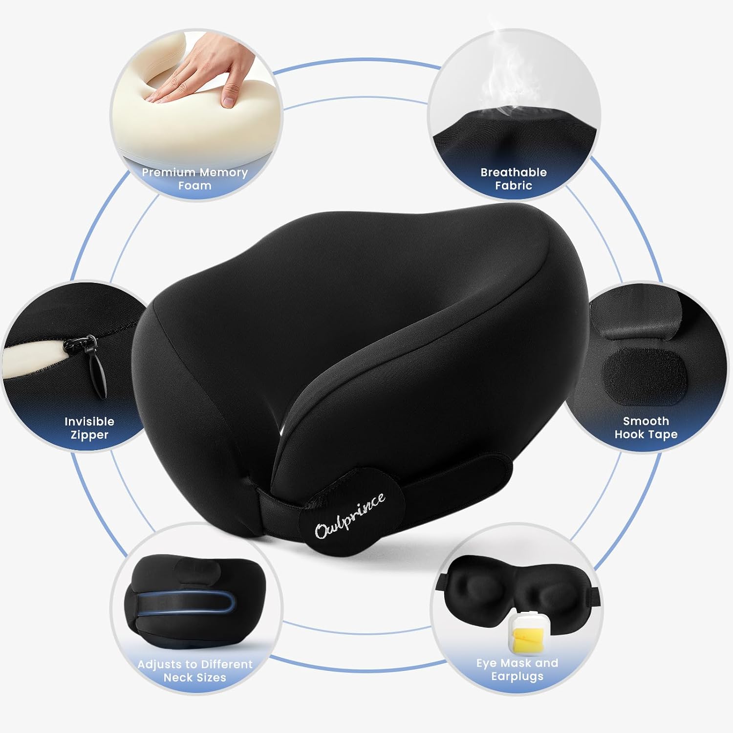 Travel Neck Pillow for Airplane, Neck Travel Pillow, Upgraded Soft 100% Pure Memory Foam - Lightweight and Stowable - Ergonomic Design…