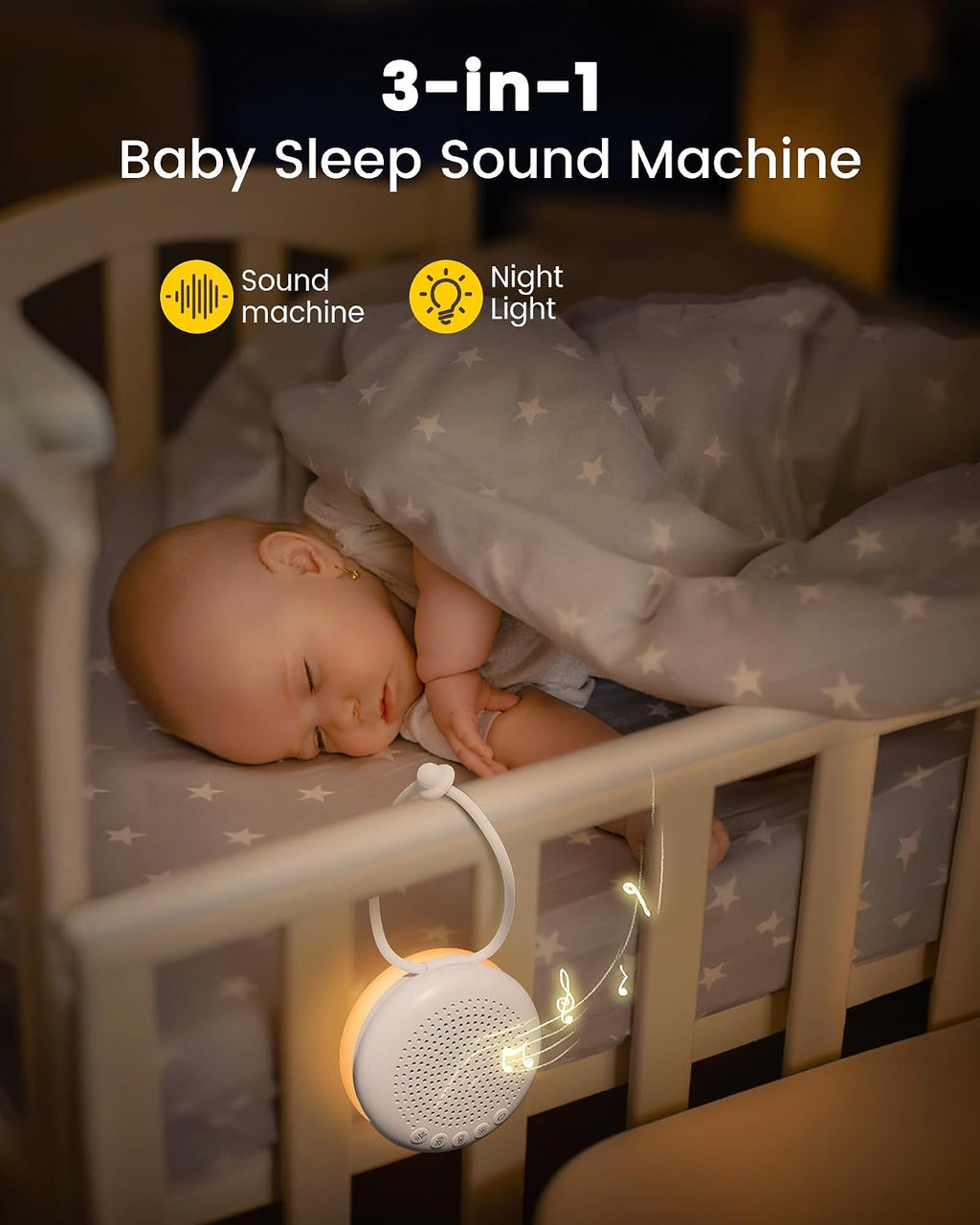 Glocusent 3-in-1 Portable Baby Sound Machine, White Noise Machine for Sleeping, Night Light & Phone Connected Speaker 34 Sounds Timing Func…
