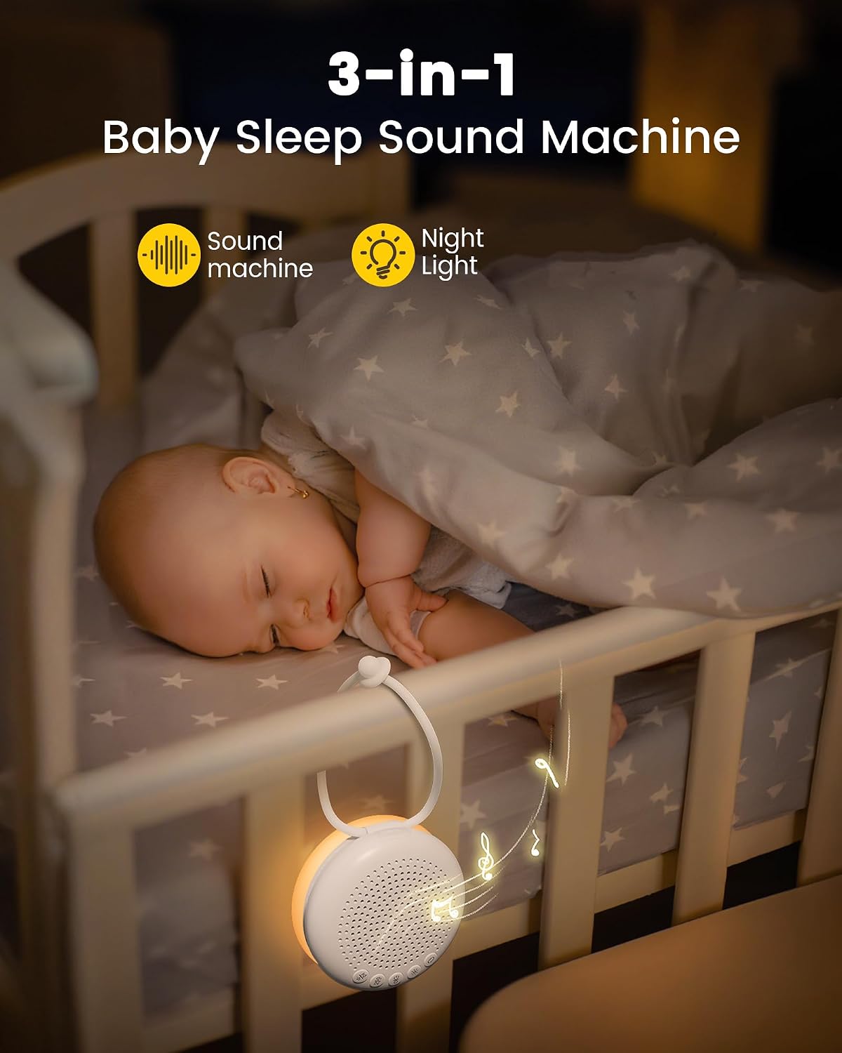 Glocusent 3-in-1 Portable Baby Sound Machine, White Noise Machine for Sleeping, Night Light & Phone Connected Speaker 34 Sounds Timing Func…