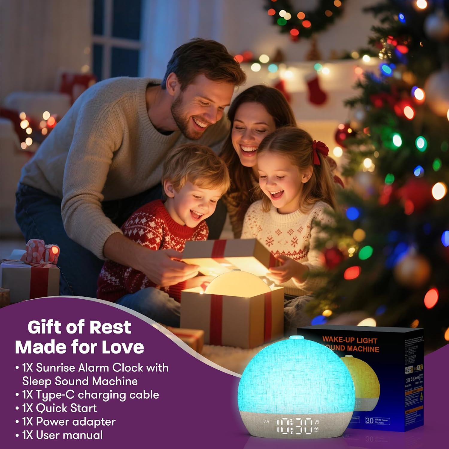 Aruqo Wake Up Light Sunrise Alarm Clock, White Noise Sound Machine with 30 Soothing Sounds, Dimmable Night Lights,, Snooze, Timer…