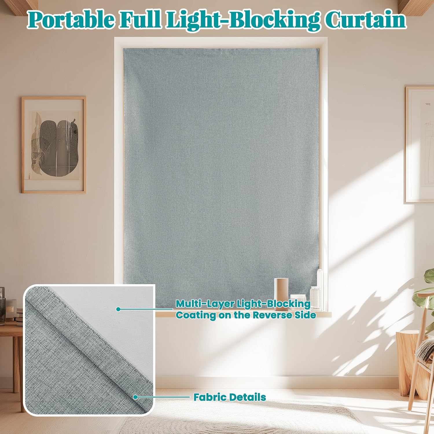100% Blackout Self Adhesive Curtains- Stick on Curtains Shades Window Blinds Curtain No Rod Needed Easy to Hang Curtain, Use for Bedroom…