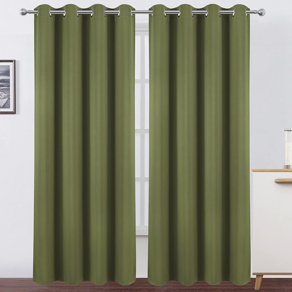 Lemomo Blackout Curtains 66 x 84 inch/Olive Green Curtains Set of 2 Panels/Thermal Insulated Room Darkening Bedroom Curtains 84 inch Green
