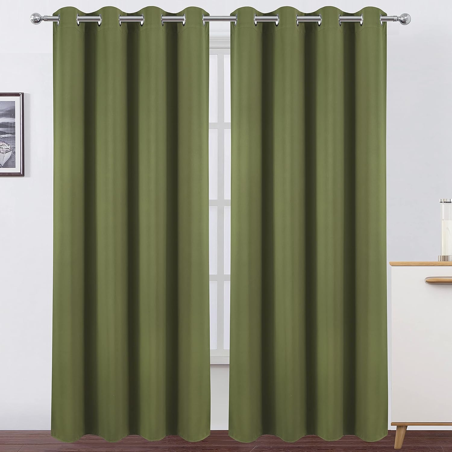 Lemomo Blackout Curtains 66 x 84 inch/Olive Green Curtains Set of 2 Panels/Thermal Insulated Room Darkening Bedroom Curtains 84 inch Green