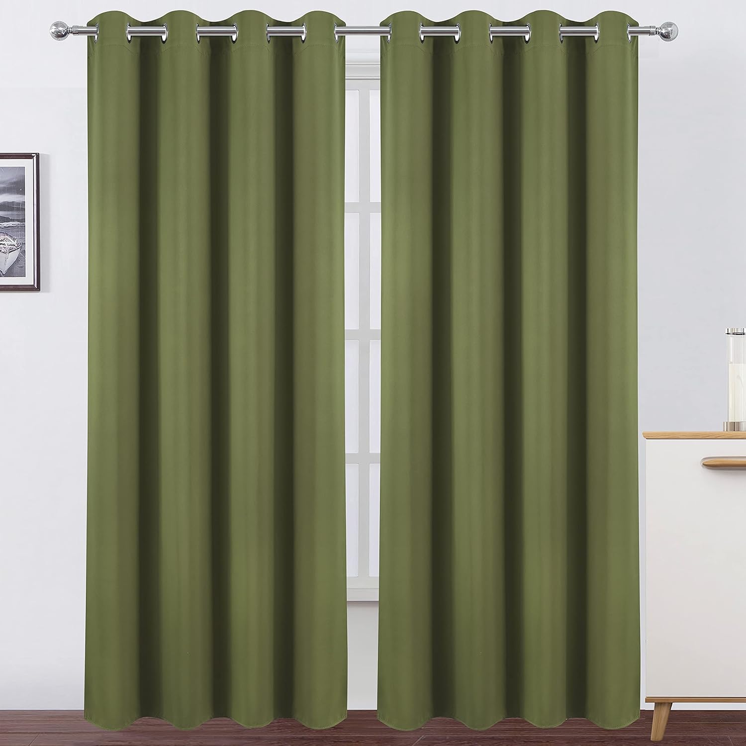 Lemomo Olive Green Thermal Blackout Curtains/52 x 108 Inch/Set of 2 Panels Room Darkening Curtains for Bedroom 108 Inch Green