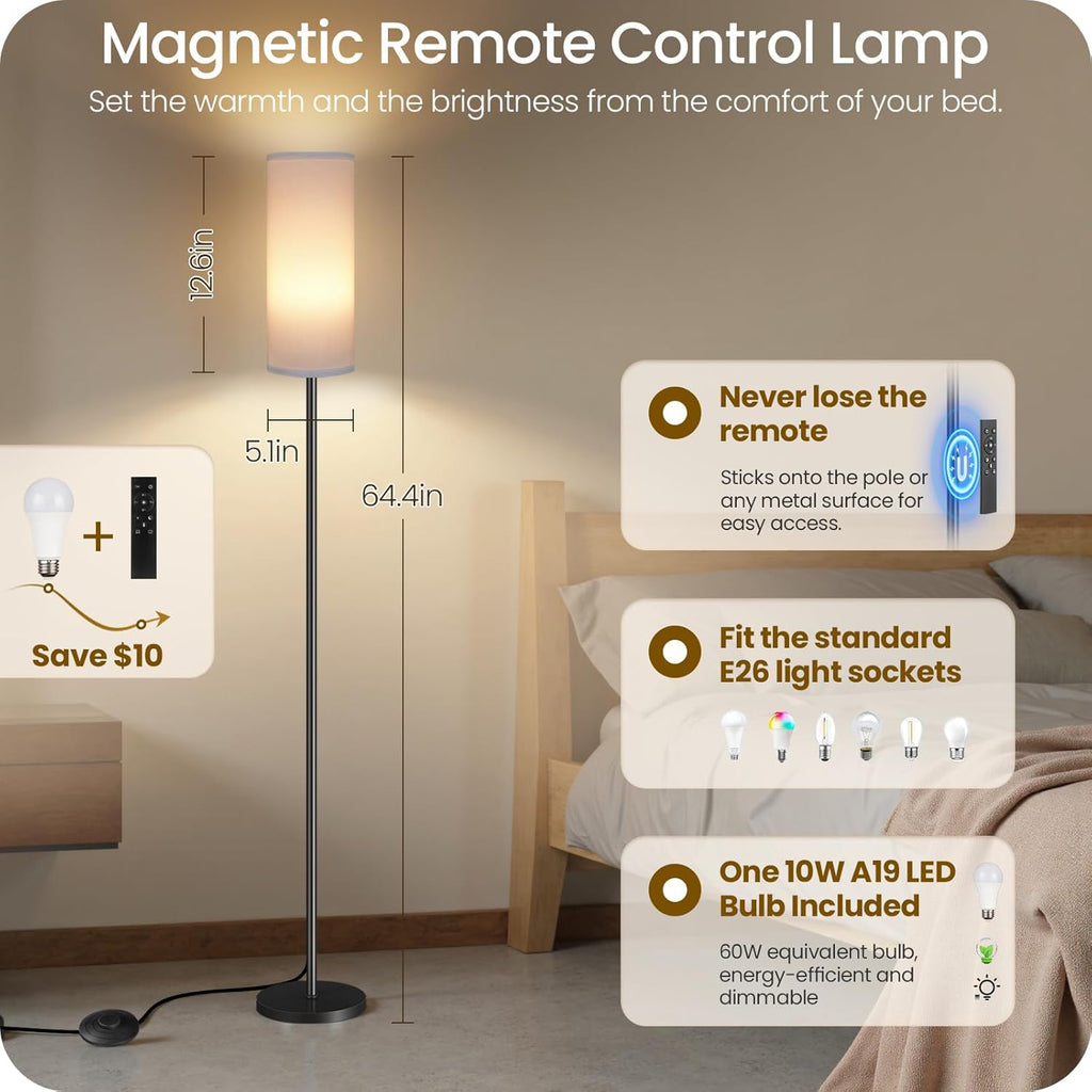 Dimmable Floor Lamp for Living Room with Remote and Foot Switch, Corner Floor Lamp, Modern Standing Tall Lamp, 10W 900LM LED Bulb…