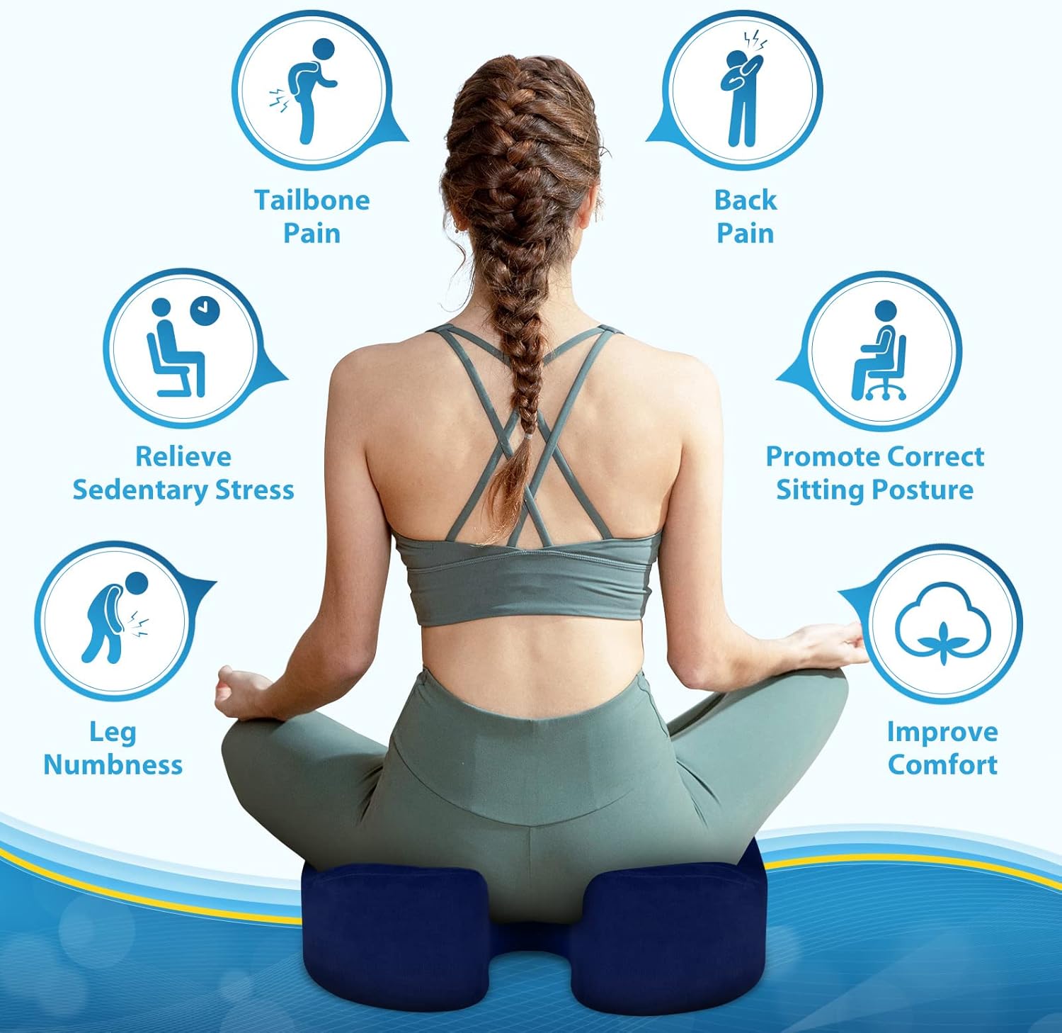 BlissTrends Seat Cushion, Thick Memory Foam Cushions for Office Chair, Car Seat, Airplane, Relieving Pressure Tailbone Sciatica Back Pain fo…