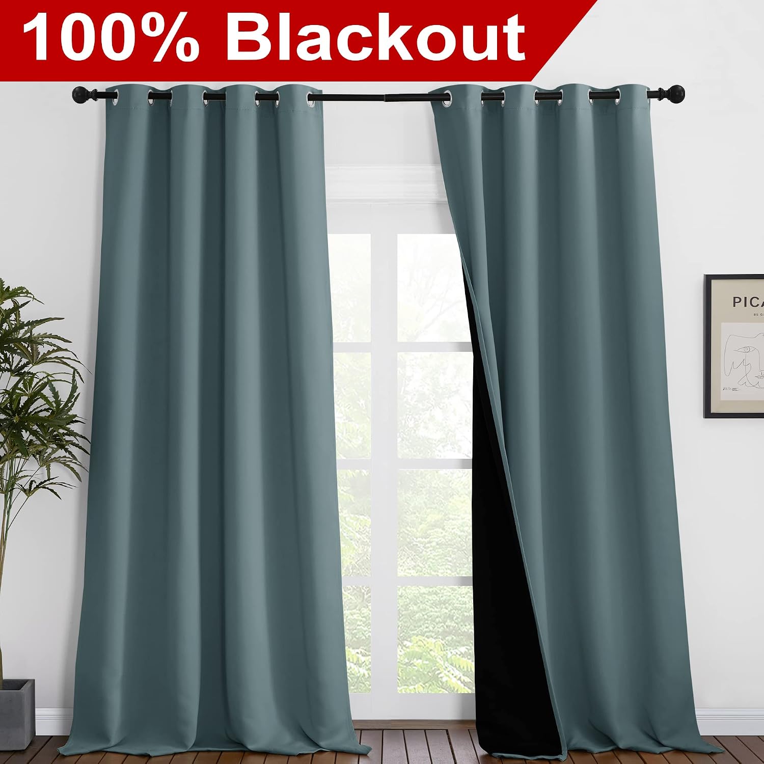 Nicetown Full Shading Curtains 96 inches Long 2 Panels Set for Windows, Super Heavy-Duty Black Lined Blackout Curtains for Bedroom, Privacy…