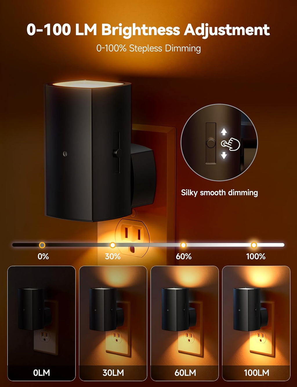 Brightown 2 Pack Black White Night Lights Plug into Wall, Modern Night Light with Rotating Plug, Dusk to Dawn Sensor, 0-100LM Stepless…