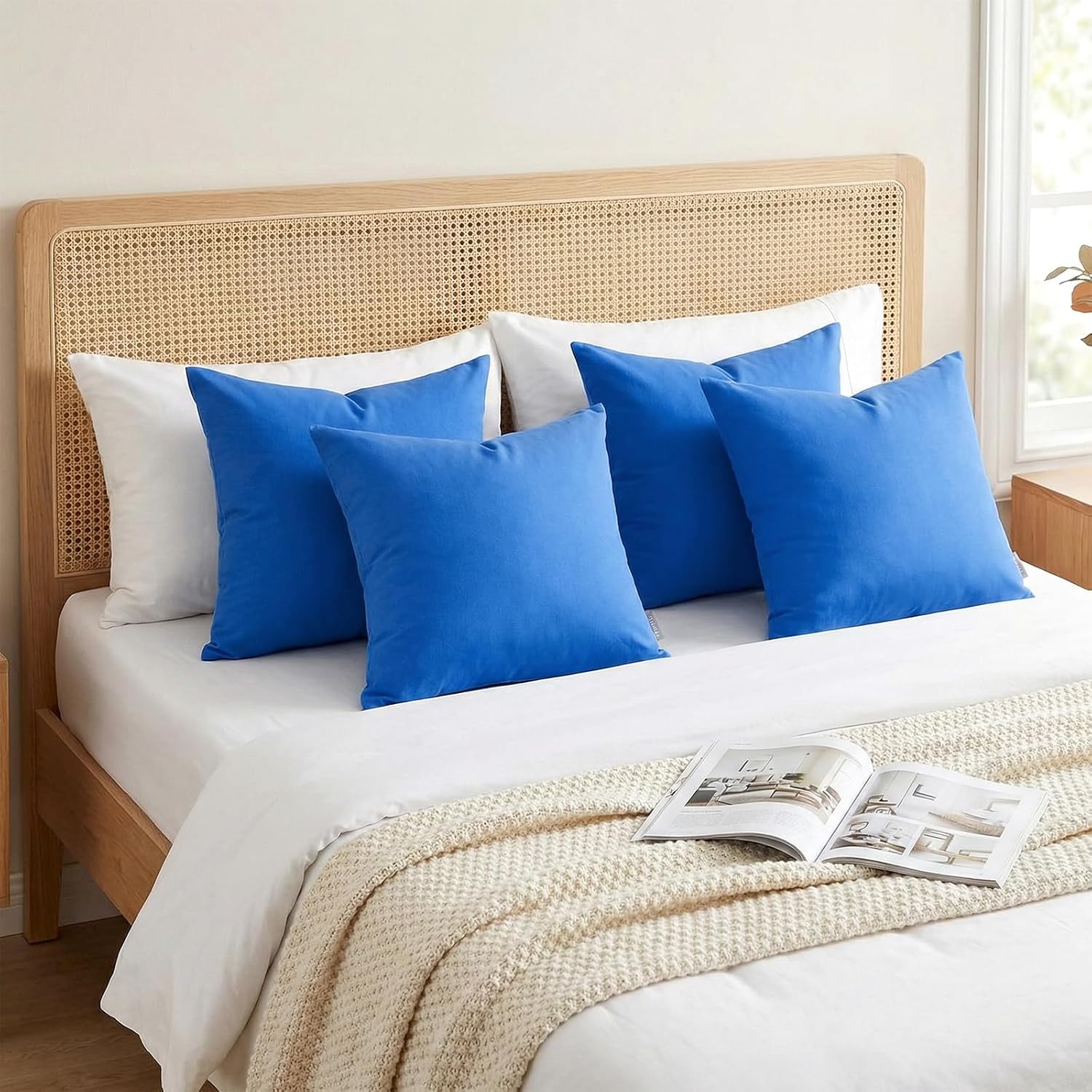 Thmyo 4-Pack 100% Cotton Comfortable Solid Decorative Throw Pillow Case, Thmyo Square Cushion Cover Pillowcase Sublimation Blank Pillow Cove…
