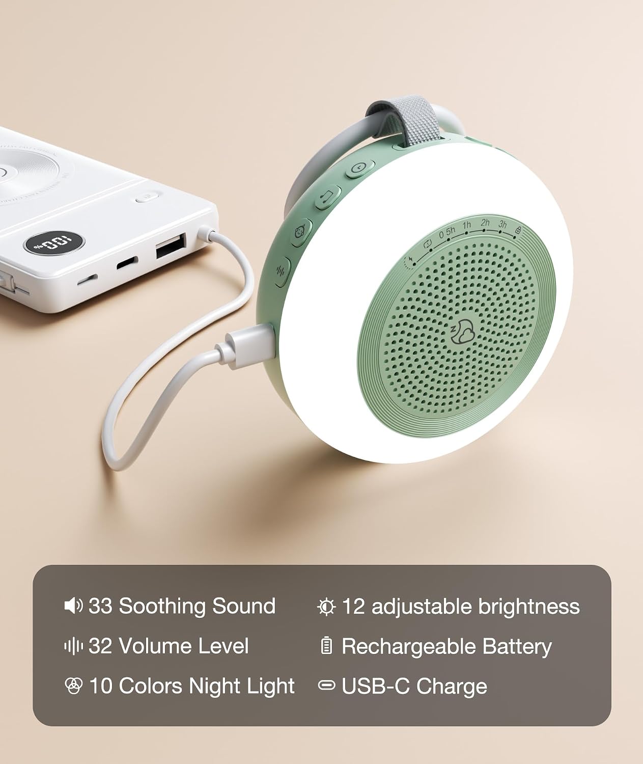 Portable Sound Machine, LEICEX White Noise Machine,33 Soothing Sound 10 Colors Night Light Sleep Machine for Baby Kids, Timer and Memory…