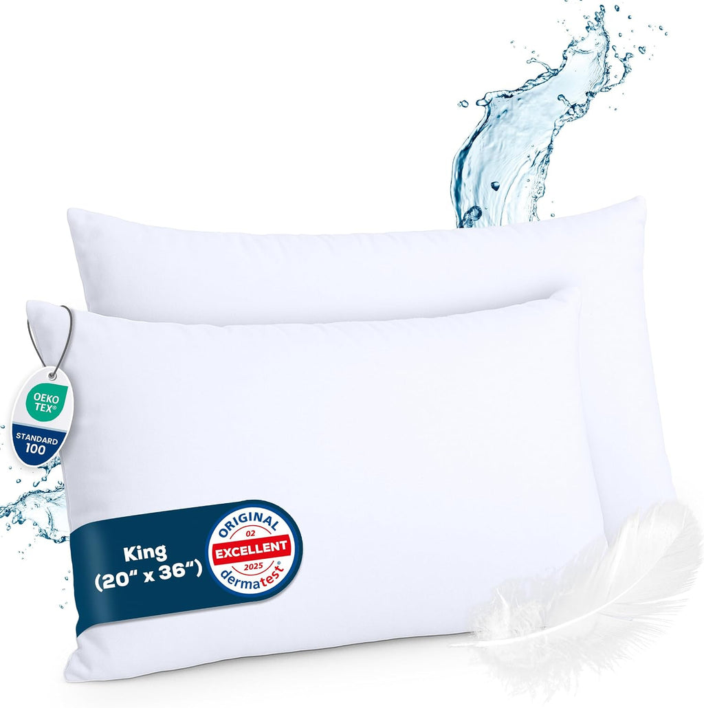 Sensalou King Size Waterproof Pillow Protectors - Noiseless Cover Case with Zipper - Encasement Ultra-Soft Cover Oeko-Tex Certified, Hot…