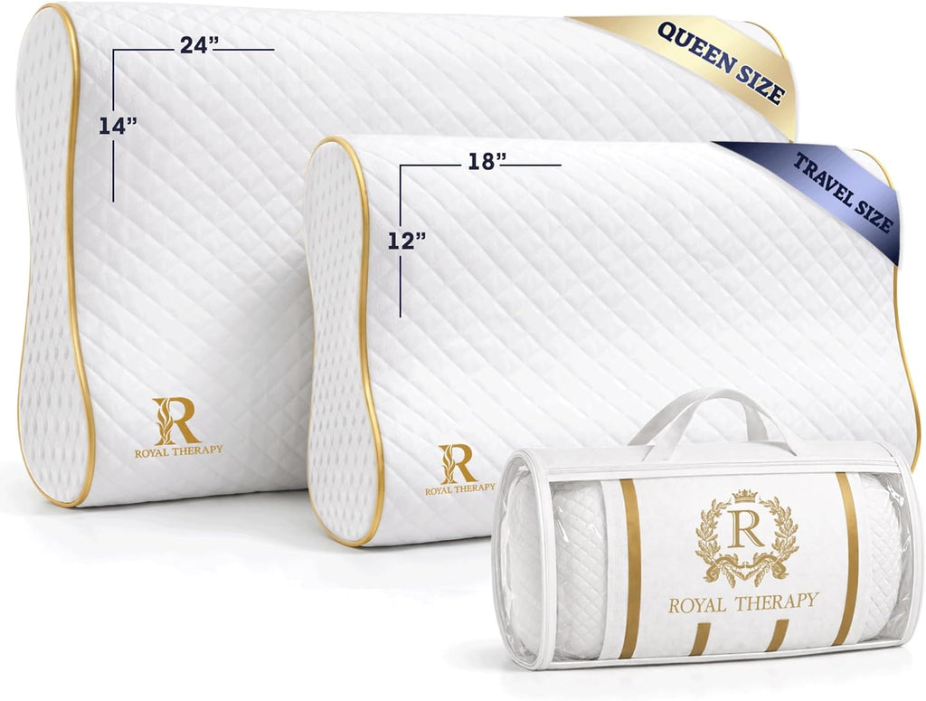 Royaltherapy Royal relaxation Travel Memory Foam Cervical Pillow – Contour Pillow for Neck and Shoulder Pain White