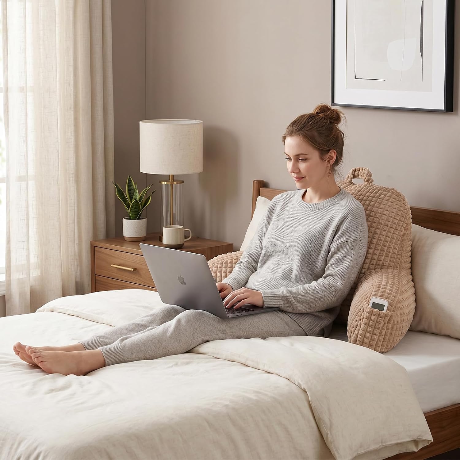 Pajeo Cozy Flannel Reading Pillow for Sitting Up in Bed, Skin-Friendly Sitting Pillow for Pregnancy & Nursing Support, Oeko-TEX Certified Bac…
