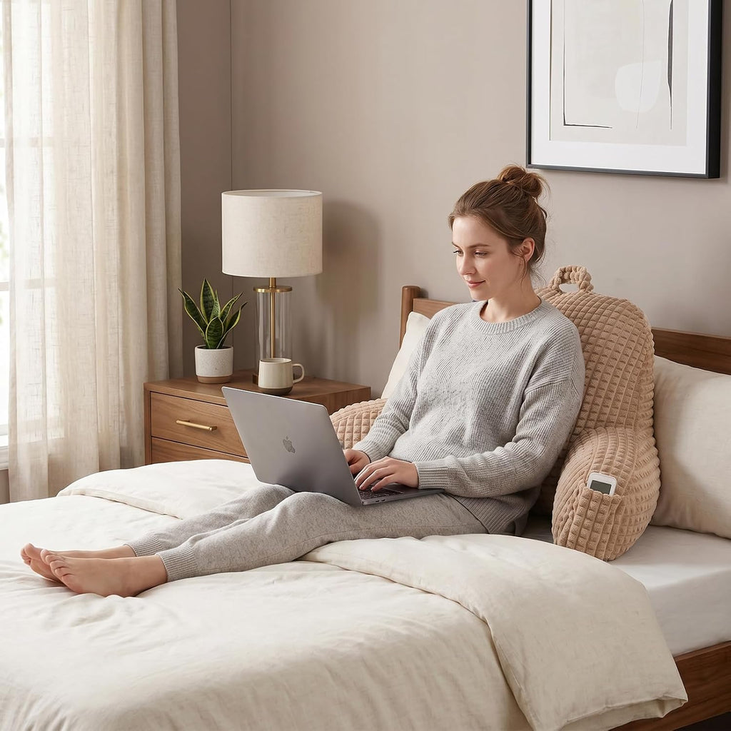 Pajeo Multi-Purpose Bed Pillow for Sitting Up,19" Flannel Backrest Pillow with Arms for Seniors & Pregnancy Support, Oeko-TEX Certified Sitt…