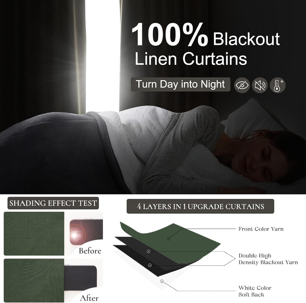 Qjmydeco Privacy Curtains for Room Divider, Luxury Curtains for Living/Bedroom 100 Inch Long Dark Academia Olive Green Blackout Drapes Insu…