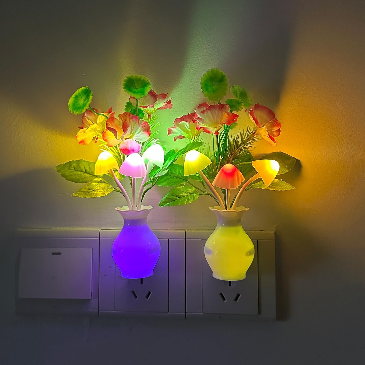 Sensor LED Night Light, Color Changing Flower Night Light Plug-in Wall Based Mushroom Lamp, Gift for Kids Adults, Cute Flower Nursery…