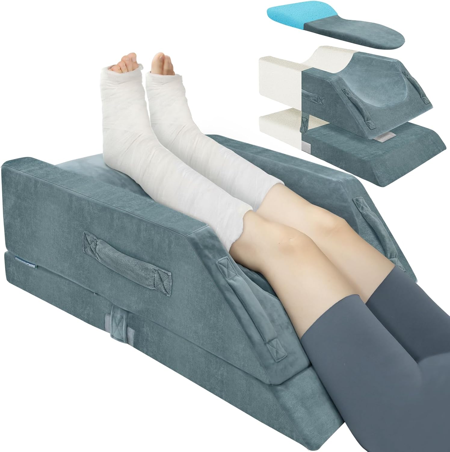 KingPavonini 4-Height Adjustable Leg Elevation Pillows for After Surgery with Ergonomic Curve, Memory Foam Leg Support Pillow for Legs, Bac…