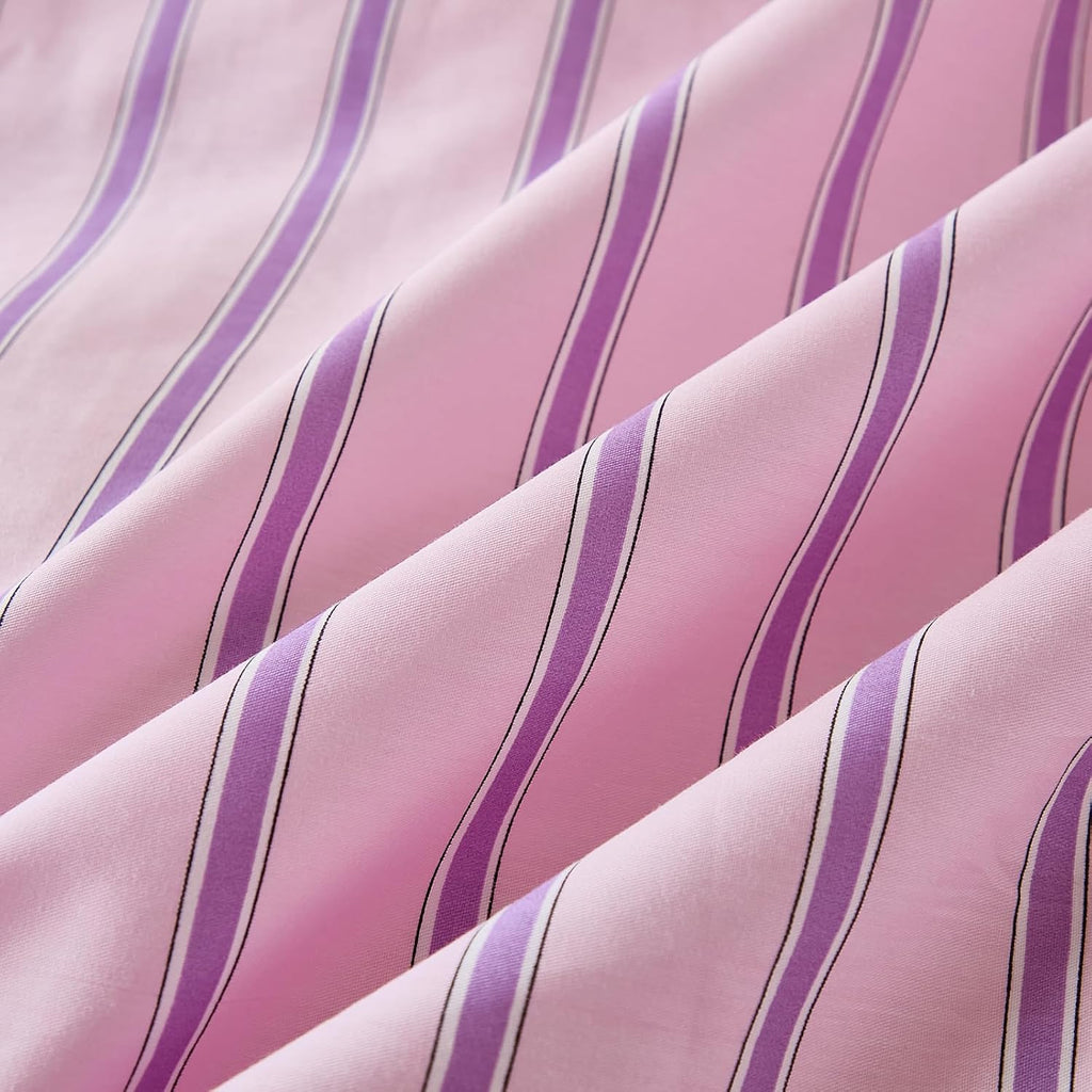 Merryword 100% Cotton Pillow Cases, King Size Pillowcases, Pink & Purple Striped Pillowcases, Luxury Linen Like Pillowcase, Soft Breathable…