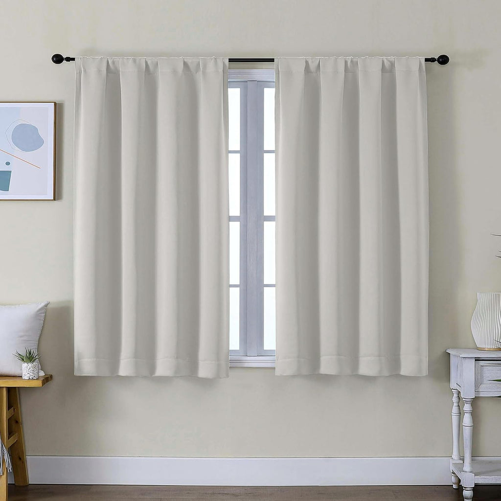 Simplebrand Ava Natural Short Blackout Curtains for Bedroom 45 Inches Long 2 Panels Set, Solid Thermal Insulated, Energy Saving Window Trea…